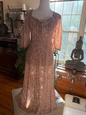 Sincerely Jules Blush Pink Printed Midi Dress with Puff Sleeves